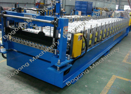 Durable Corrugated Roof Panel Roll Forming Machine Large Scale Hydraulic Cutting